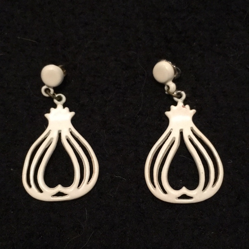 Enameled Metal White Vintage Earrings